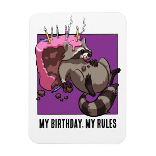 Quirky Raccoon Character My Birthday My Rules Cake Magnet