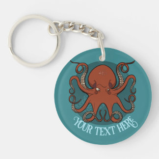 Quirky Red Octopus Artwork Personalized Design Key Ring