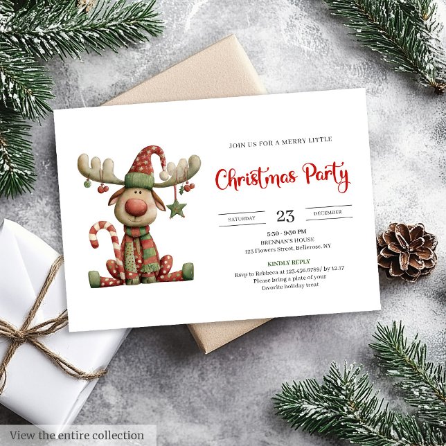 Quirky Reindeer Festive Watercolor Party Invites (Quirky Reindeer Festive Watercolor Party Invitation

)