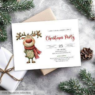 Quirky Reindeer Modern Red Green Celebration  Invitation