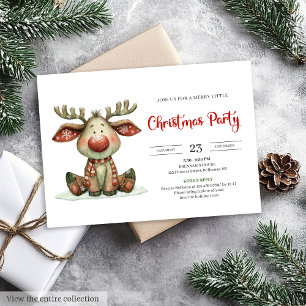 Quirky Reindeer modern watercolor Christmas invite