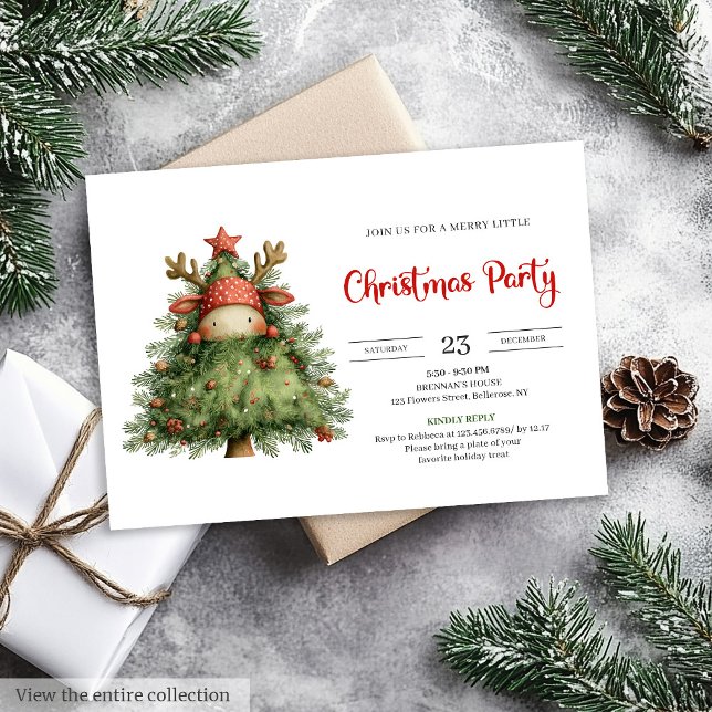 Quirky Reindeer trendy red green Christmas invite (Quirky Reindeer trendy red green Christmas invite)