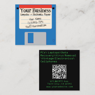 Quirky Retro Floppy Disc Computer Repair Square Business Card
