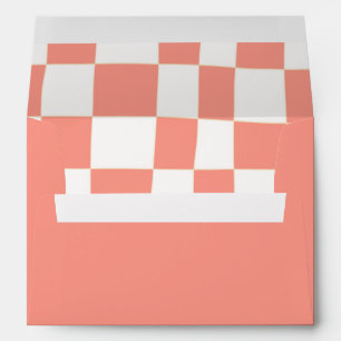Quirky Retro Peach Orange White Chequerboard Envelope