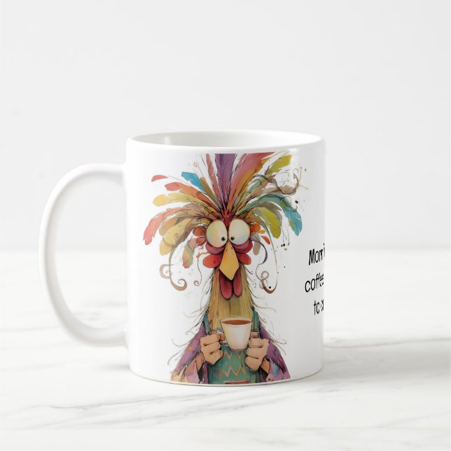 Quirky Rooster Coffee Humour Mug (Left)
