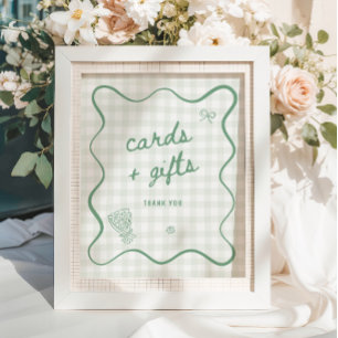 Quirky Sage Green Gingham Cards & Gifts Poster