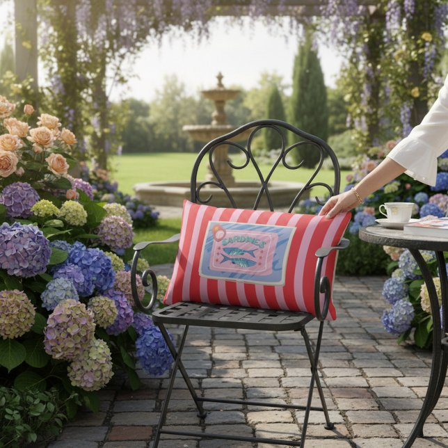 Quirky Sardines Can Red Pink Stripes Decor Lumbar Cushion (Creator Uploaded)