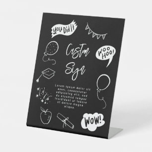Quirky Scribble Graduation Party Black Custom Sign