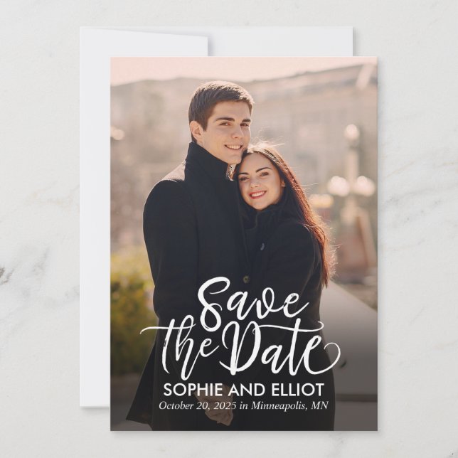 Quirky Script Wedding Save The Date Cards (Front)