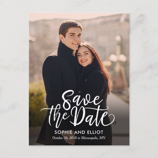 Quirky Script Wedding Save The Date Postcard (Front)