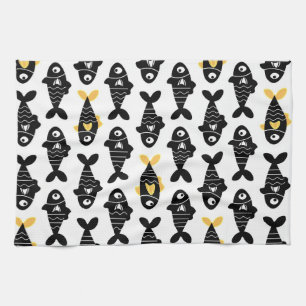 Quirky Seamless Black Fish Pattern Kitchen Towels