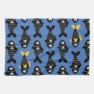 Quirky Seamless Black Fish Pattern Kitchen Towels