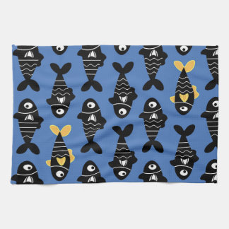 Quirky Seamless Black Fish Pattern Kitchen Towels