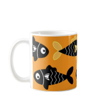 Quirky Seamless Black Fish Pattern with Yellow