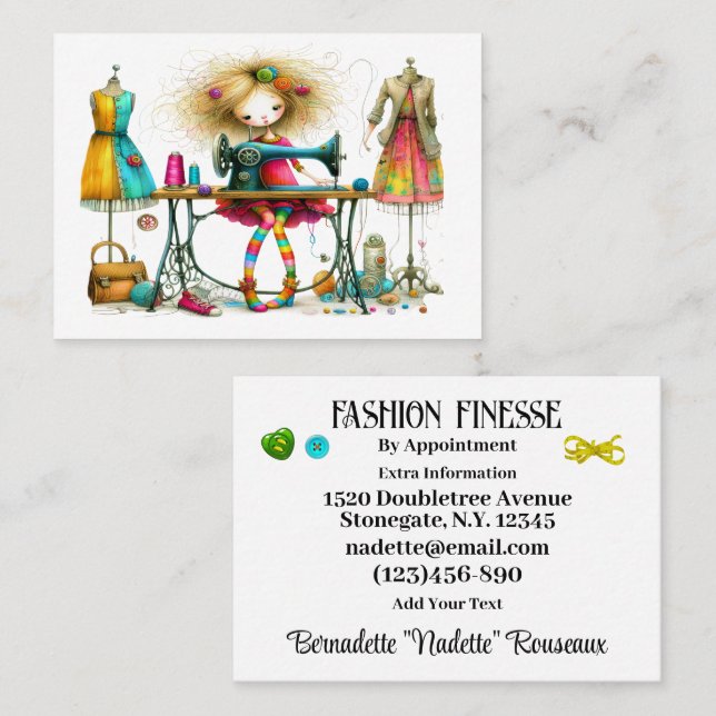 Quirky Seamstress Sewing Tailor  Business Card (Front/Back)