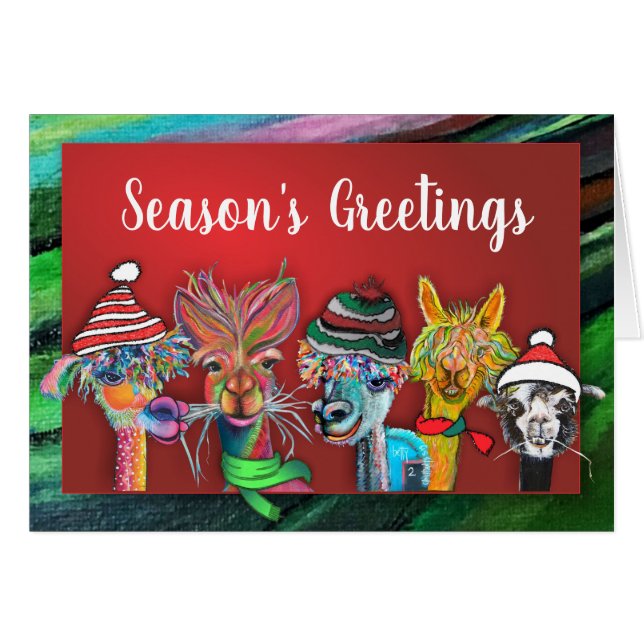 Quirky Season's Greetings Alpacas card 19-3 (Front Horizontal)