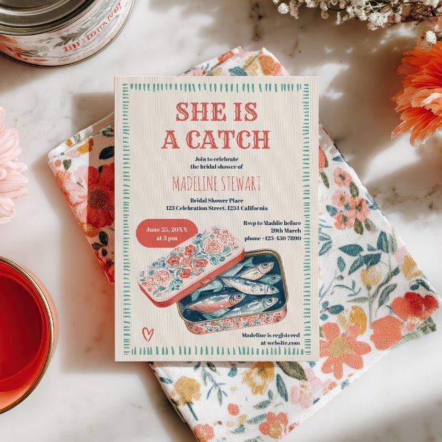 Quirky She Is A Catch Sardine Social Bridal Shower Invitation (Quirky She Is A Catch Sardine Social Bridal Shower Invitation)