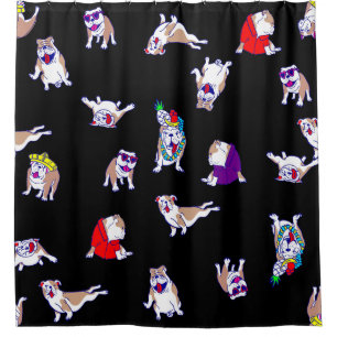 quirky silly bulldog funny puppy dog whimsical shower curtain
