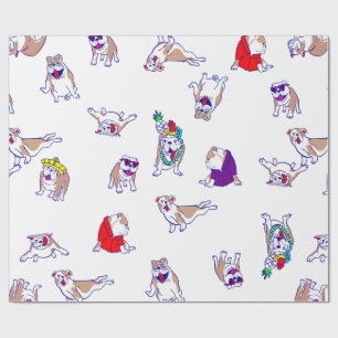 quirky silly bulldog funny puppy dog whimsical wrapping paper