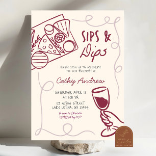 Quirky Sips and Dips Birthday Party Invitation
