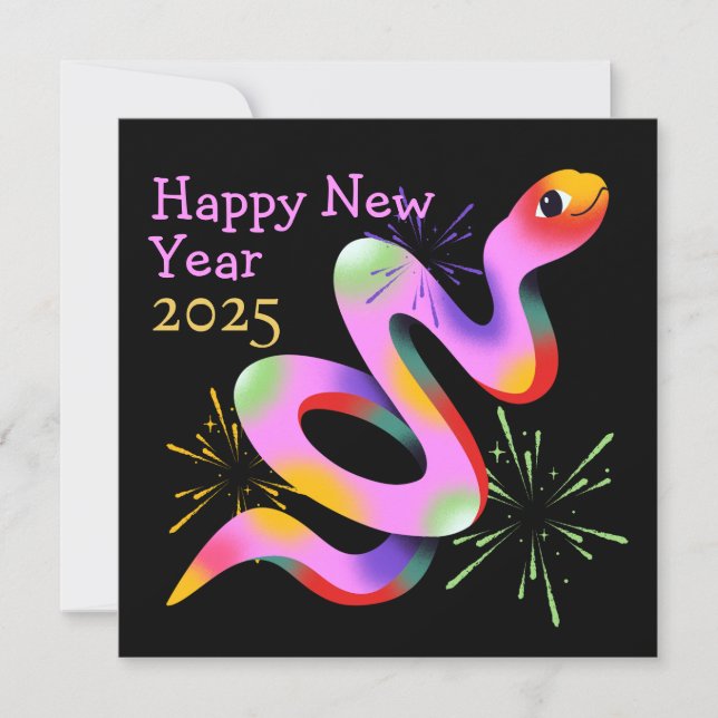 Quirky Snake New Year Black Greeting Card (Front)