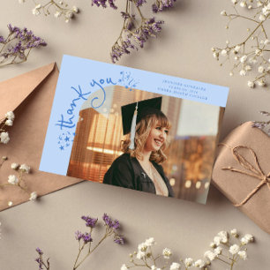 Quirky Stars Icy Blue Grad Photo Thank You Announcement