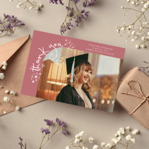 Quirky Stars Pink Grad Photo Thank You Announcement