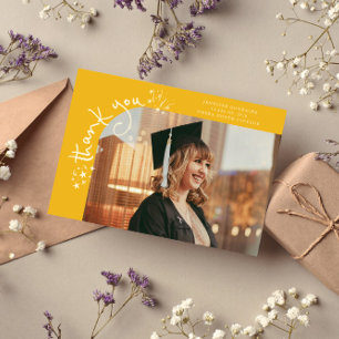 Quirky Stars Yellow Grad Photo Thank You Announcement