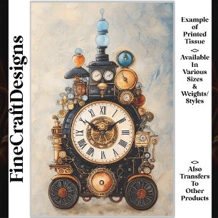 Quirky Steampunk Clock Gears Levers R3 Decoupage Tissue Paper