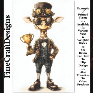 Quirky Steampunk Giraffe, Trophy Cup AT9 Decoupage Tissue Paper