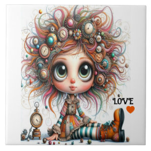 Quirky Steampunk Girl LOVE Ceramic Tile