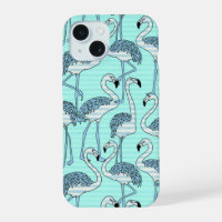 Quirky Striped Turquoise Flamingos Pattern