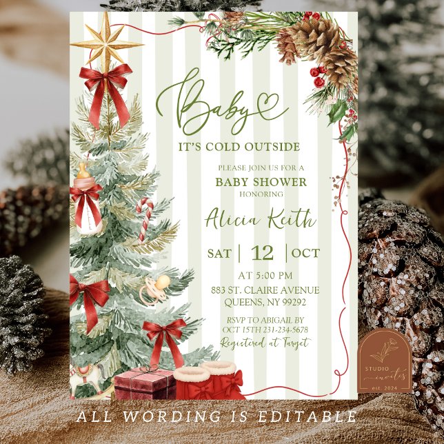 Quirky Stripes Christmas Baby Shower Invitation (Creator Uploaded)