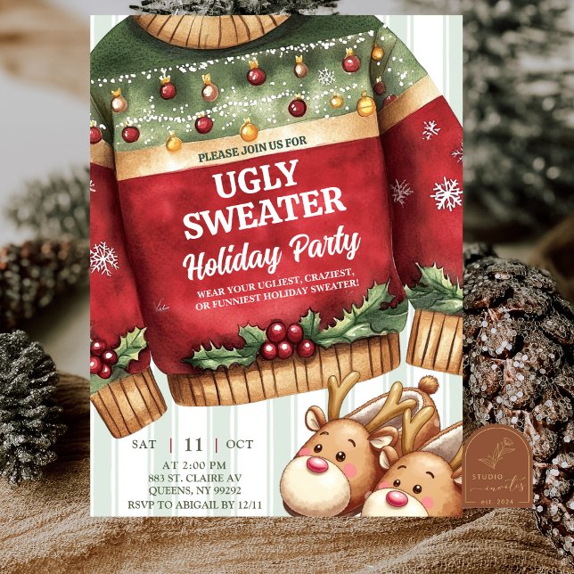Quirky Stripes Ugly Christmas Sweater Invitation (Creator Uploaded)