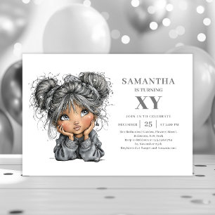 Quirky Teenager Girl Black Gold Birthday Party Invitation