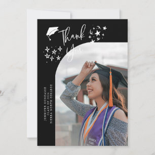 Quirky Thank You Stars Black Graduate Photo Announcement