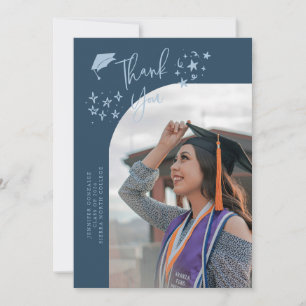 Quirky Thank You Stars Navy Blue Graduate Photo Announcement