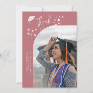 Quirky Thank You Stars Pink Graduate Photo Announcement