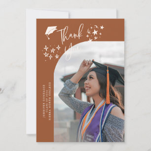 Quirky Thank You Stars Terracotta Graduate Photo Announcement
