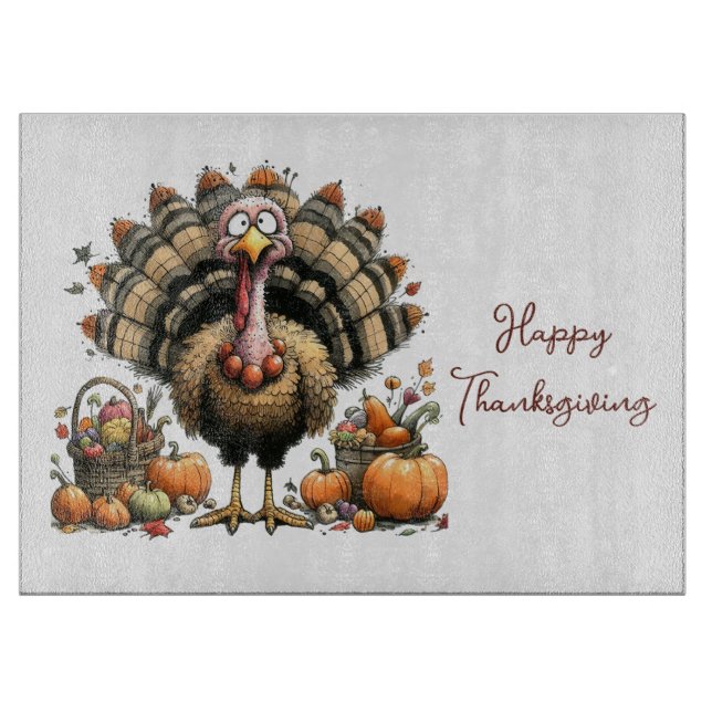 Quirky Turkey Happy Thanksgiving Cutting Board (Front)