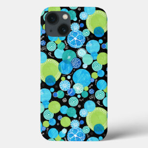 Quirky Turquoise Blue Neon Green Emerald Pattern iPhone 13 Case