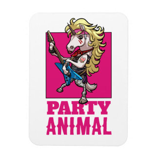 Quirky Unicorn 80s Glam Metal Party Animal Cartoon Magnet