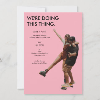 Quirky Unique Modern Minimalist Pink Photo Wedding Invitation