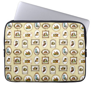 Quirky Vintage Framed Cats Pattern Laptop Sleeve