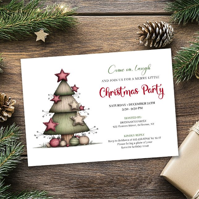 Quirky Watercolor Christmas Tree Festive Invite (Quirky Watercolor Christmas Tree Festive Invite)