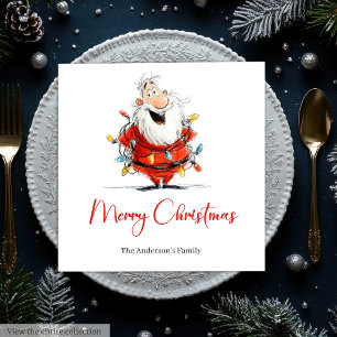 Quirky Watercolor Santa Custom Holiday Cocktail  Napkin