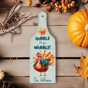 Quirky Watercolor Turkey Sage Green Cutting Board
