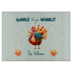 Quirky Watercolor Turkey Sage Green Rectangular Cutting Board