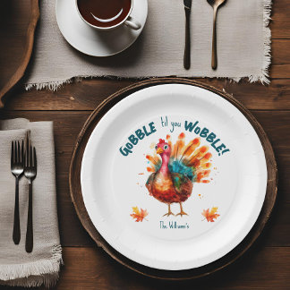 Quirky Watercolor Turkey Thanksgiving Paper Plate