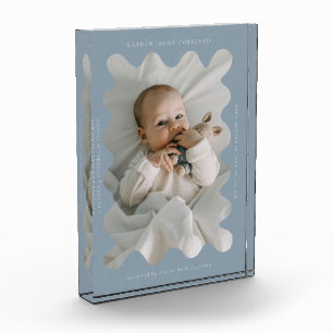 Quirky Wavy Frame Newborn Keepsake Blue Photo Block